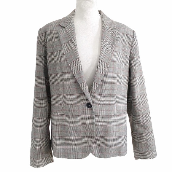 Zara BLACK WHITE RED PLAID NOTCHED LAPEL SINGLE BUTTON BLAZER JACKET - Picture 1 of 10